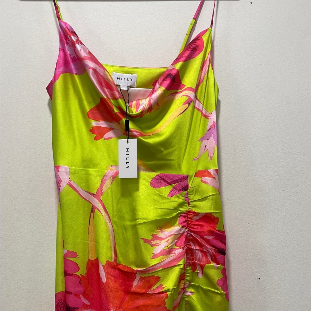 Milly Lime and Hot Pink Floral Cowl Slip Camisole